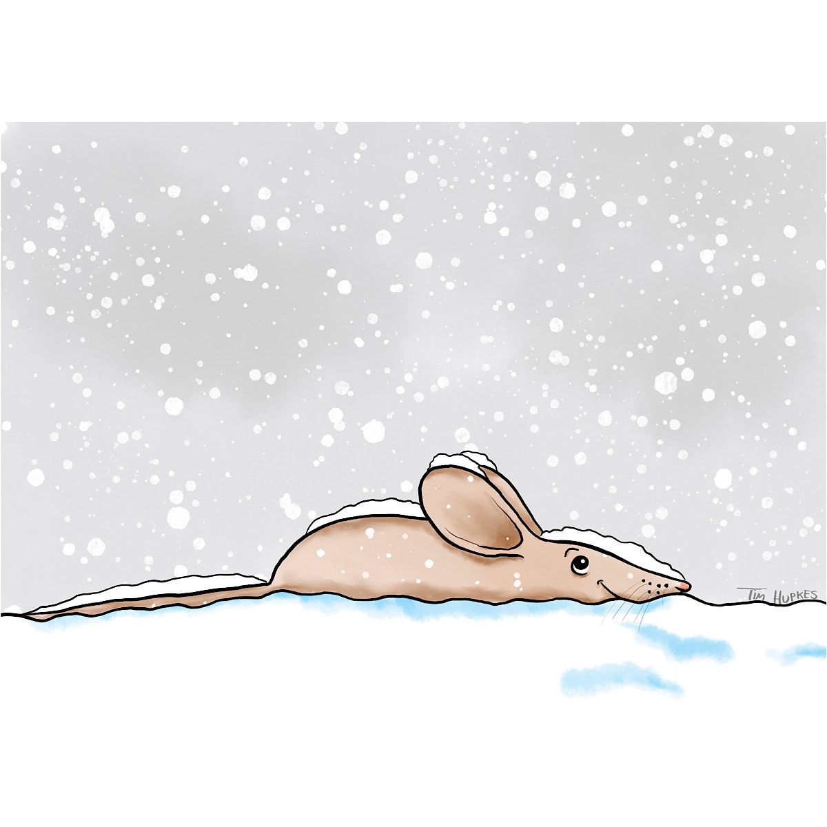 Snow Mouse: smiling mouse lying in the snow