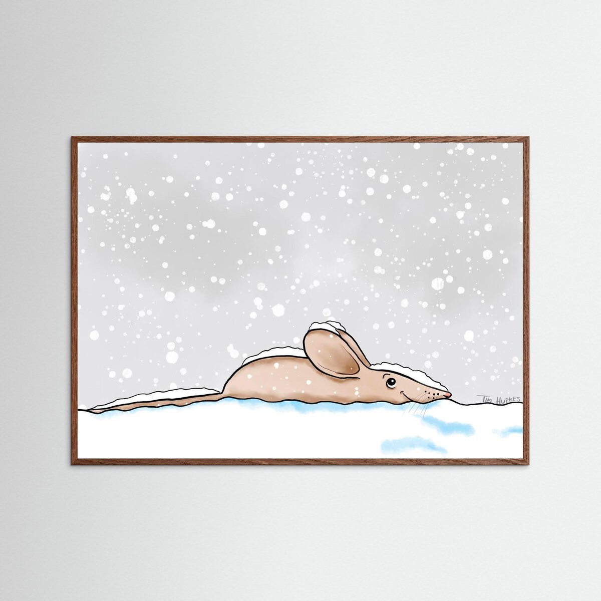 Snow Mouse | Fine Art Paper Print | Dark oak frame
