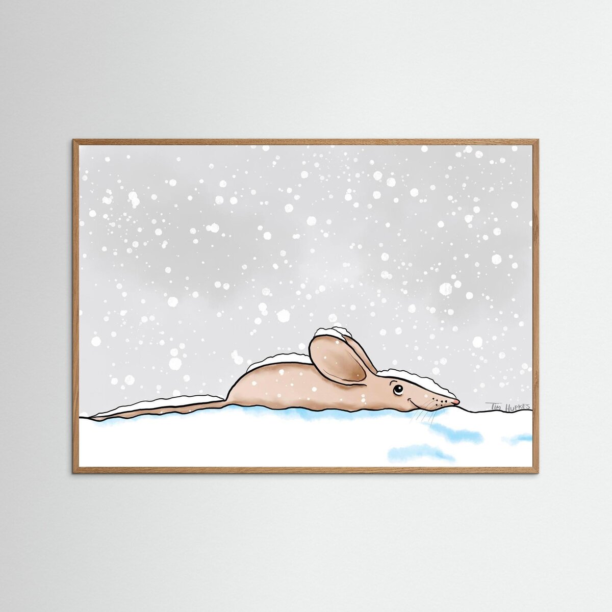 Snow Mouse | Fine Art Paper Print | Oak Frame